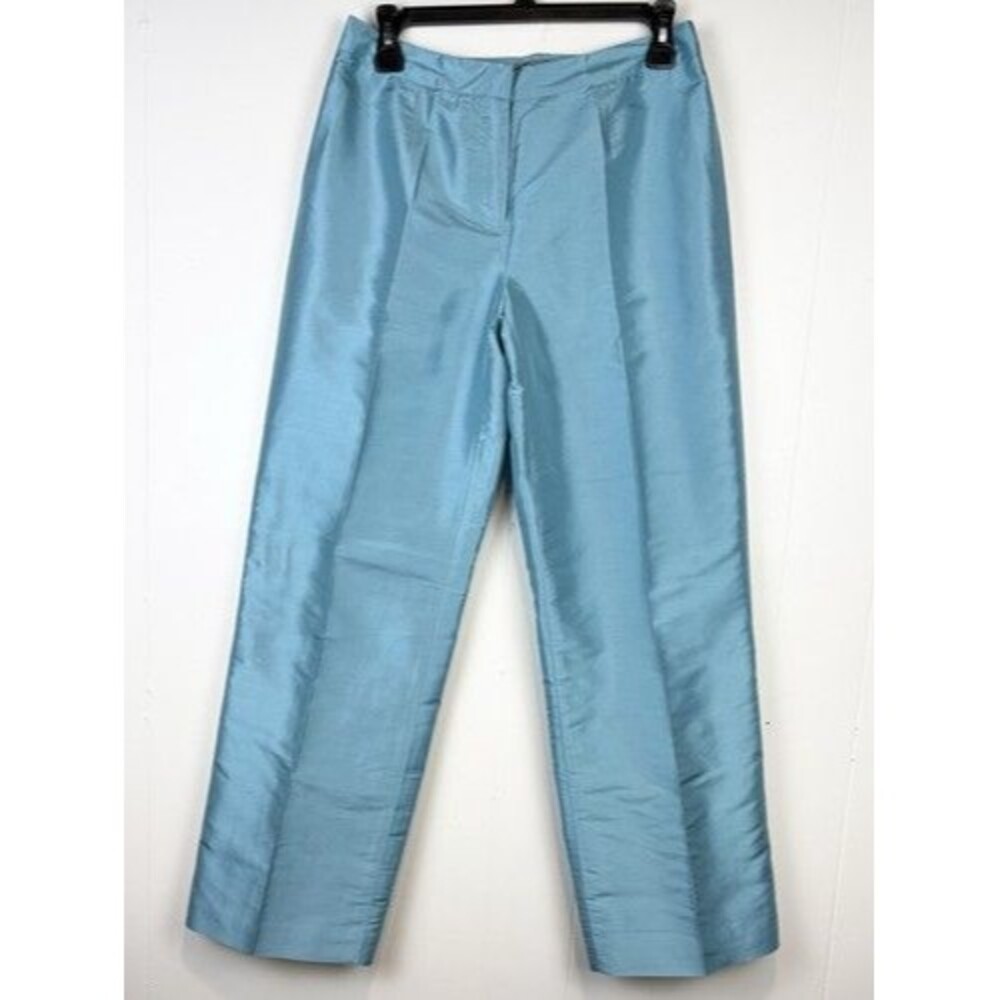 Kate Hill Petite Dress Pants 100% Silk Teal Blue Turquoise Straight Leg 6 Petite